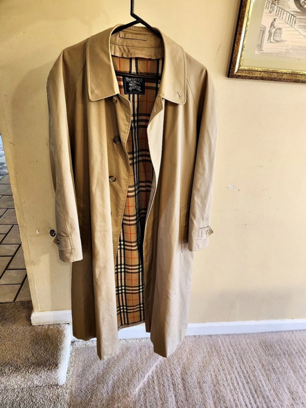 Vintage Burberrys Plaid Lined Trench Coat Beige Size 46 Long Needs Cleaned